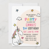 かわいいモダンユニコーン&スターズキッズバースデーパーティー 招待状 (正面)