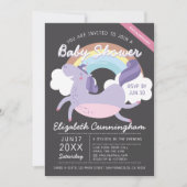 かわいいモダンレインボーユニコーン仮想ベビーシャワー 招待状 (正面)