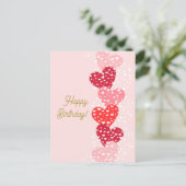 かわいいモダンレッドピンクハートハッピーバースデー ポストカード (スタンド正面)