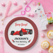 かわいいモダンレッドレーシングカー1st誕生日パーティー ペーパープレート (パーティー)