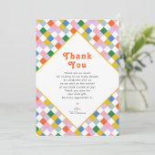 かわいいモダンレトロカラフルチェック男女兼用 サンキューカード (スタンド正面)