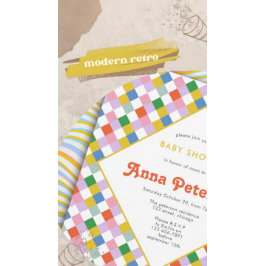 かわいいモダンレトロカラフルチェック男女兼用 ラウンドシール