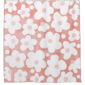 かわいいモダンレトロデイジーパターンピンクテラコッタ シャワーカーテン (正面)