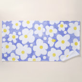 かわいいモダンレトロデイジーブルーイエローホワイト ビーチタオル (正面)