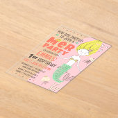 かわいいモダン人魚の誕生日パーティー アクリル招待状 (レイダウン)