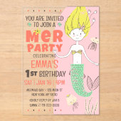 かわいいモダン人魚の誕生日パーティー アクリル招待状 (正面)