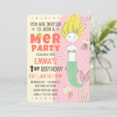 かわいいモダン人魚の誕生日パーティー 招待状 (スタンド正面)