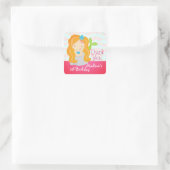 かわいいモダン人魚ピンクの誕生日パーティーありがとう スクエアシール (バッグ)