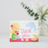 かわいいモダン人魚ピンクの誕生日パーティーありがとう ポストカード (スタンド正面)