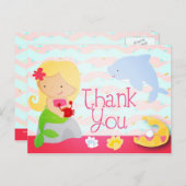 かわいいモダン人魚ピンクの誕生日パーティーありがとう ポストカード (正面/裏面)