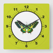 かわいいモダン写真バタフライグリーン スクエア壁時計 (正面)