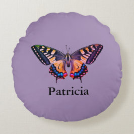 かわいいモダン写真バタフライ追加の名前 ラウンドクッション