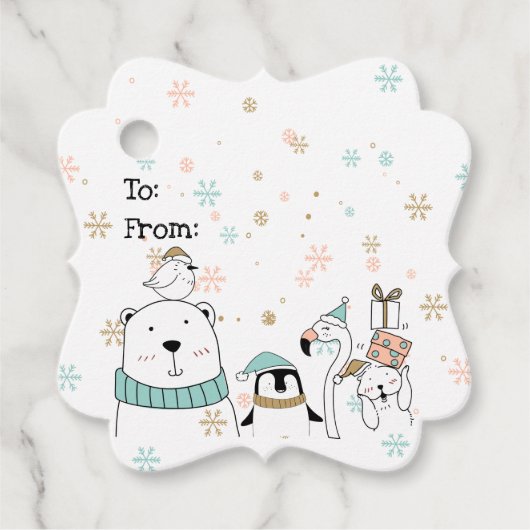 かわいいモダン冬のクリスマス動物 フェイバータグ (正面)