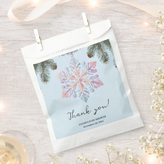 かわいいモダン冬の雪片かわいい赤ちゃんシャワー フェイバーバッグ (クリップ留めされた状態)
