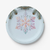 かわいいモダン冬の雪片かわいい赤ちゃんシャワー ペーパープレート (正面)