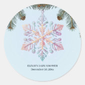 かわいいモダン冬の雪片かわいい赤ちゃんシャワー ラウンドシール (正面)