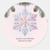 かわいいモダン冬の雪片かわいい赤ちゃんシャワー ラウンドシール (正面)