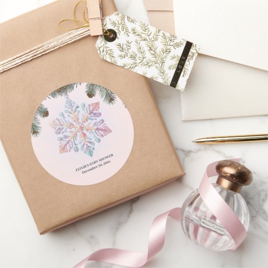 かわいいモダン冬の雪片かわいい赤ちゃんシャワー ラウンドシール (ギフト)