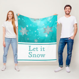 かわいいモダン冬の雪片ブルーホワイト フリースブランケット