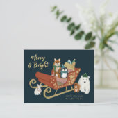 かわいいモダン動物の友達とそりのクリスマス シーズンポストカード (スタンド正面)