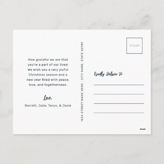 かわいいモダン動物の友達とそりのクリスマス シーズンポストカード (裏面)