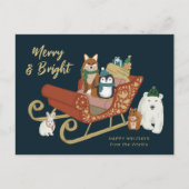 かわいいモダン動物の友達とそりのクリスマス シーズンポストカード (正面)