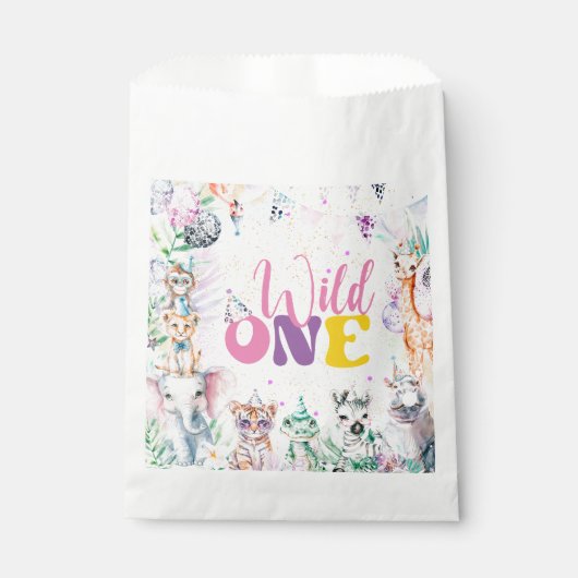 かわいいモダン動物サファリワイルドワンバースデーパーティー フェイバーバッグ (正面)