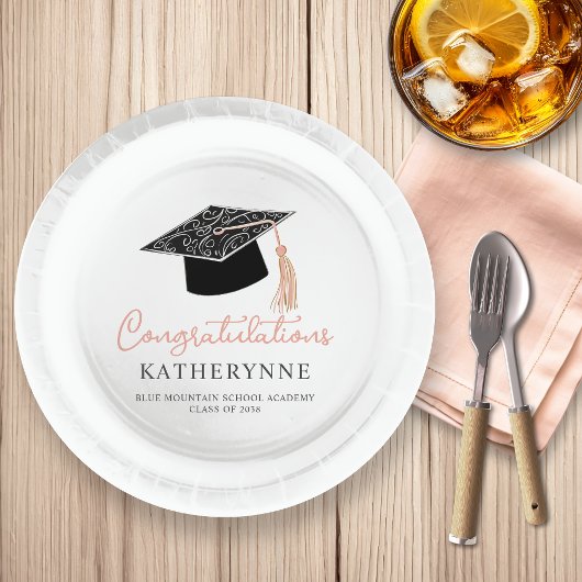 かわいいモダン卒業ガーリーパーティー ペーパープレート