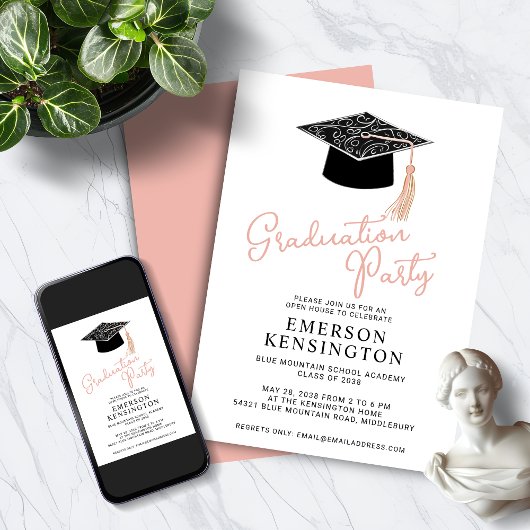 かわいいモダン卒業フェミニンパーティー 招待状