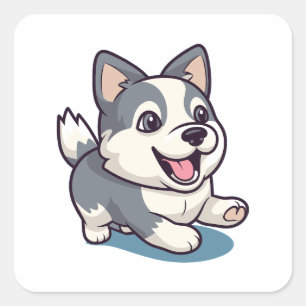 かわいいモダン可愛らしい漫画のハスキー犬 スクエアシール