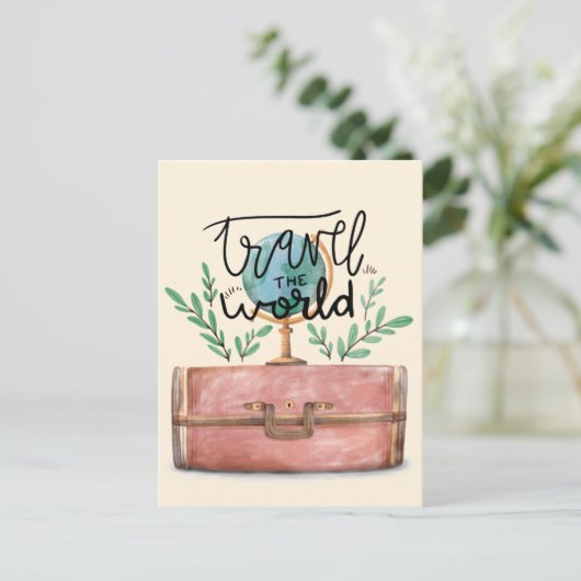 かわいいモダン夏の旅行水の色イラストレーション ポストカード (スタンド正面)