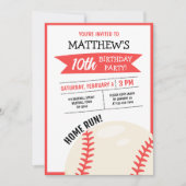 かわいいモダン大きな野球リボン子供の誕生日 招待状 (正面)