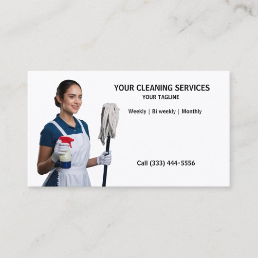 かわいいモダン女性の清掃&メイドサービス 名刺 (正面)