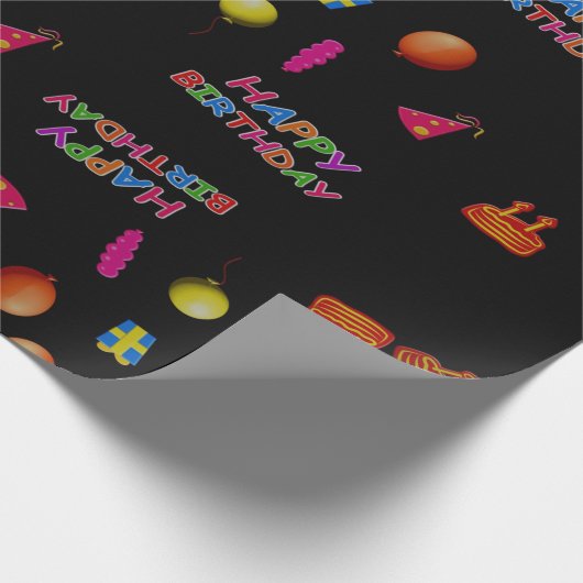 かわいいモダン子のジグザグハッピーバースデーパーティー ラッピングペーパー (角)