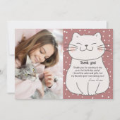 かわいいモダン子ネコと写真誕生日 サンキューカード (正面)
