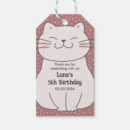 かわいいモダン子猫の誕生日 ギフトタグ (正面)