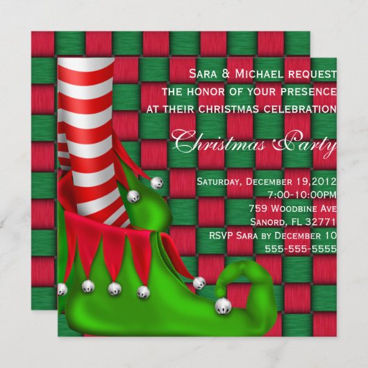 かわいいモダン小妖精や小人シュークリスマスパーティの招待状 招待状 (正面/裏面)