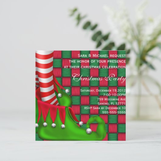 かわいいモダン小妖精や小人シュークリスマスパーティの招待状 招待状 (スタンド正面)