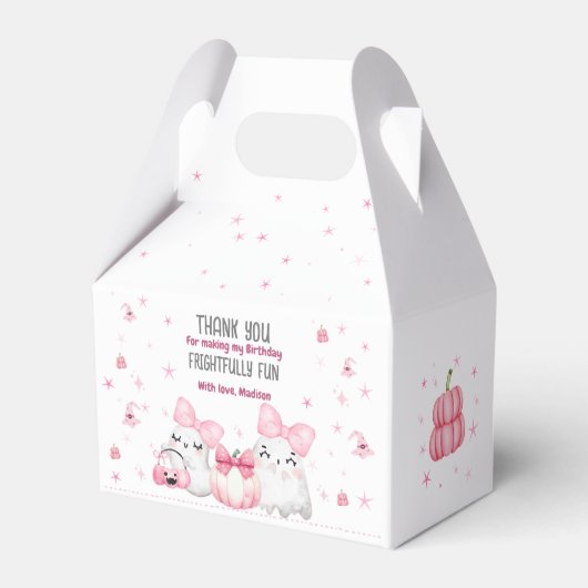 かわいいモダン幽霊ハロウィーン誕生日パーティーピンク フェイバーボックス (正面サイド)