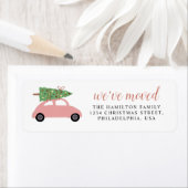 かわいいモダン引っ越しましたピンクの車クリスマスツリー ラベル (インサイチュ)