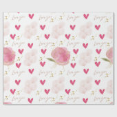かわいいモダン愛あなたフローラハート白 ラッピングペーパー (フラット)