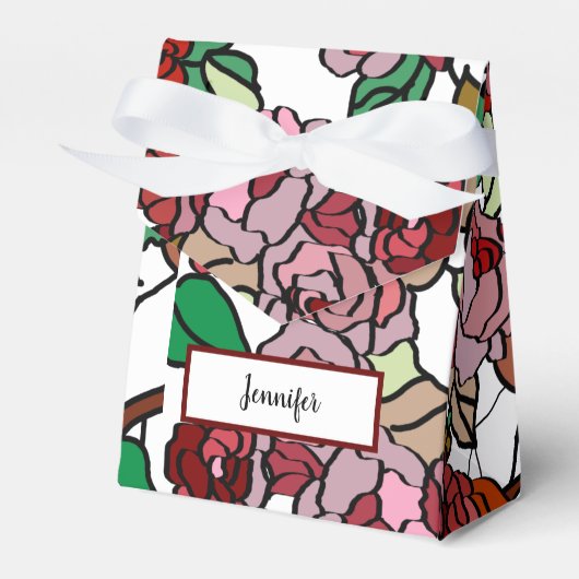 かわいいモダン明るい赤い花 フェイバーボックス (正面サイド)