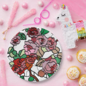 かわいいモダン明るい赤い花 ペーパープレート (パーティー)