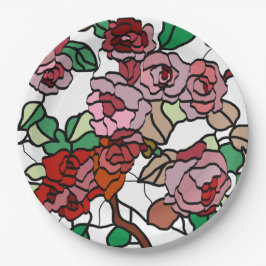 かわいいモダン明るい赤い花 ペーパープレート