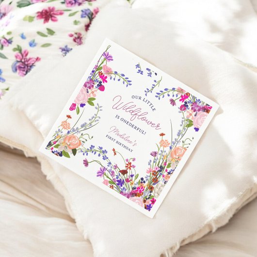 かわいいモダン春ボホワイルドフラワー1st誕生日 スタンダードカクテルナプキン