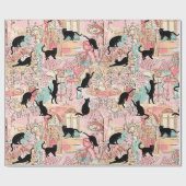 かわいいモダン水彩カフェ猫パターン ラッピングペーパー (フラット)