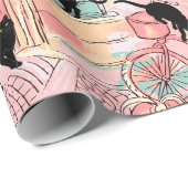 かわいいモダン水彩カフェ猫パターン ラッピングペーパー (ロールコーナー)