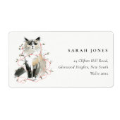 かわいいモダン水色クリスマスライトキャットアドレス ラベル (正面)