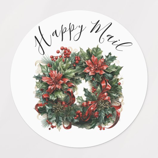 かわいいモダン水色クリスマスリースの願い ラベル (デザイン2)