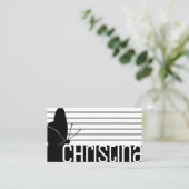 かわいいモダン白黒ストライプのストライプQRコード 名刺 (スタンド正面)